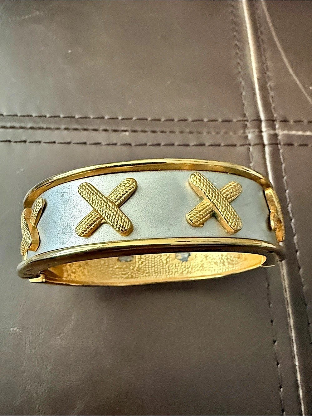 X Motif Hinged Bracelet in Gold & Brushed Silver